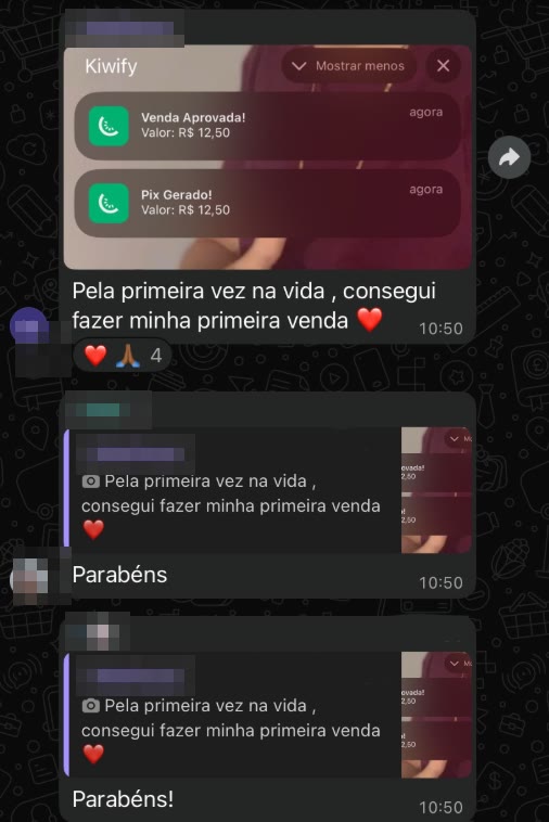 Print de cliente comemorando a primeira venda